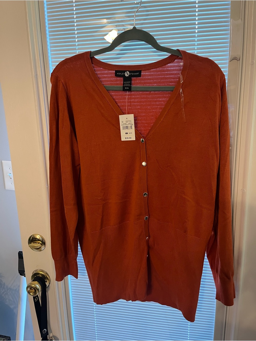 Ashley Stewart Burnt Orange V-Neck Button Cardigan